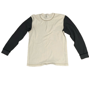 Size small men’s hollister cream and navy logo long sleeve tee